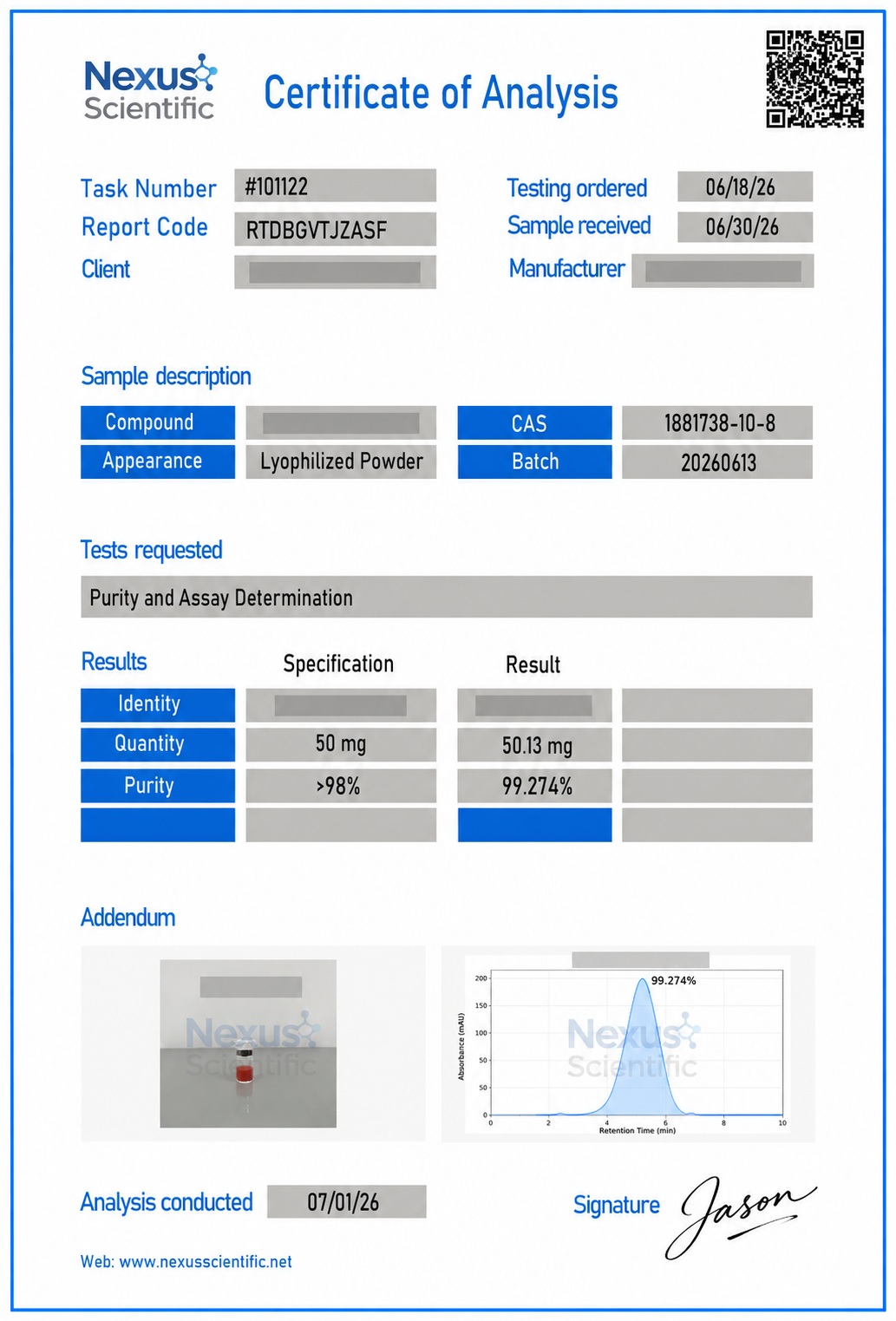Certificate of Analysis Batch Epsilon