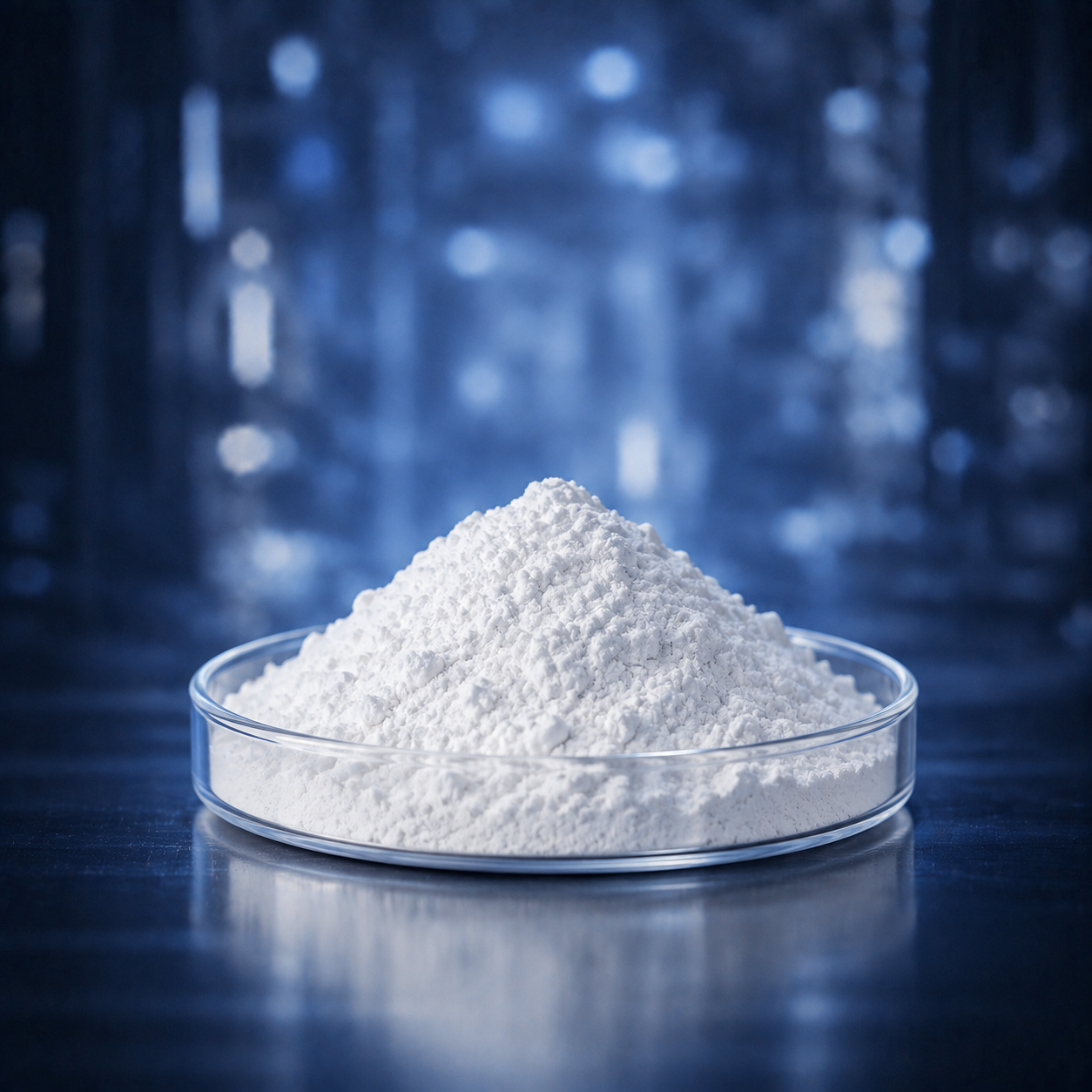 White powder in a glass dish